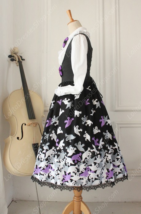 Vintage Breast Care Lace Ghost Print Bow Gothic Lolita Dresses