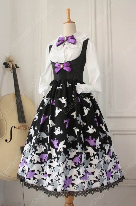 Vintage Breast Care Lace Ghost Print Bow Gothic Lolita Dresses