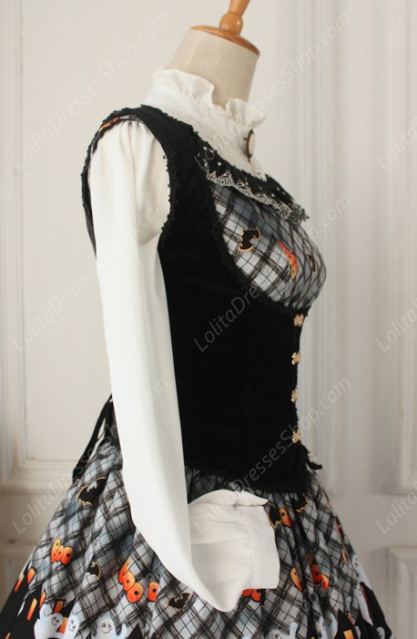 Vintage Ruffles Halloween Ghost Print Lolita Vest Dresses