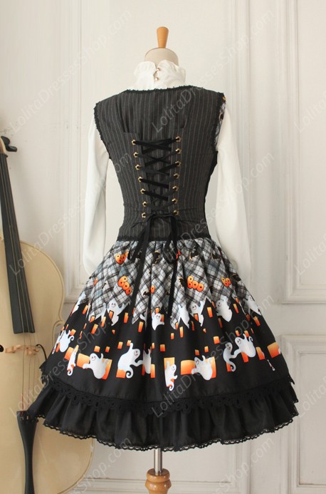 Vintage Ruffles Halloween Ghost Print Lolita Vest Dresses