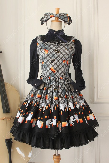 Vintage Ruffles Halloween Ghost Print Lolita Vest Dresses