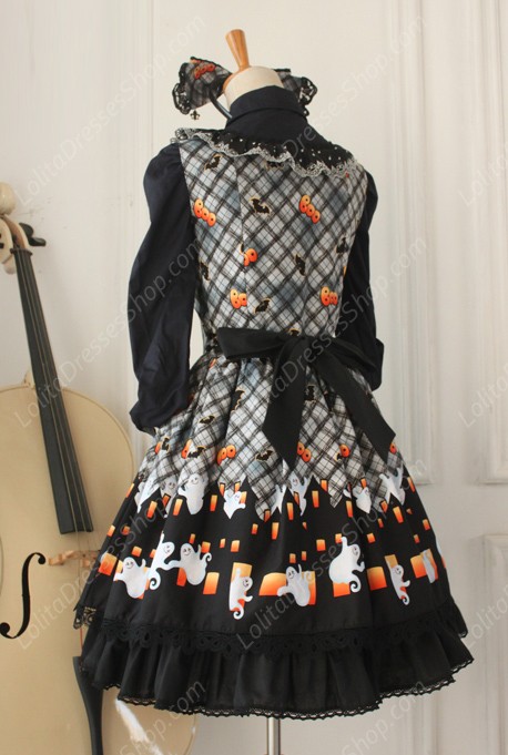 Vintage Ruffles Halloween Ghost Print Lolita Vest Dresses