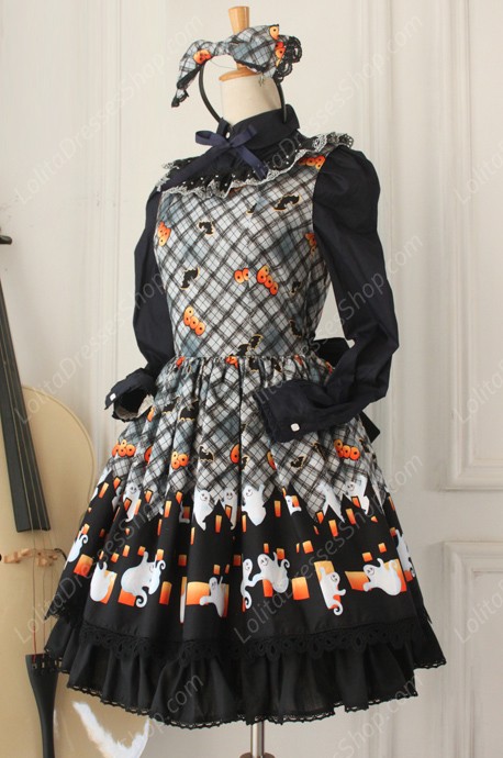 Vintage Ruffles Halloween Ghost Print Lolita Vest Dresses