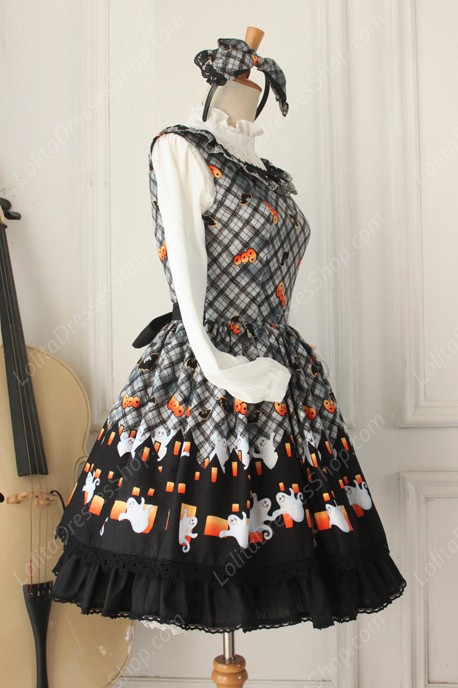 Vintage Ruffles Halloween Ghost Print Lolita Vest Dresses