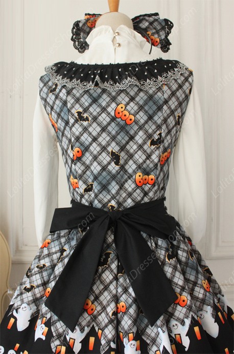 Vintage Ruffles Halloween Ghost Print Lolita Vest Dresses