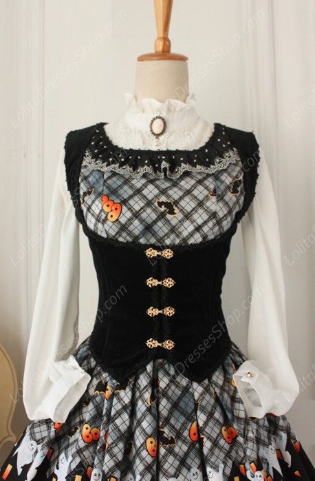 Vintage Ruffles Halloween Ghost Print Lolita Vest Dresses