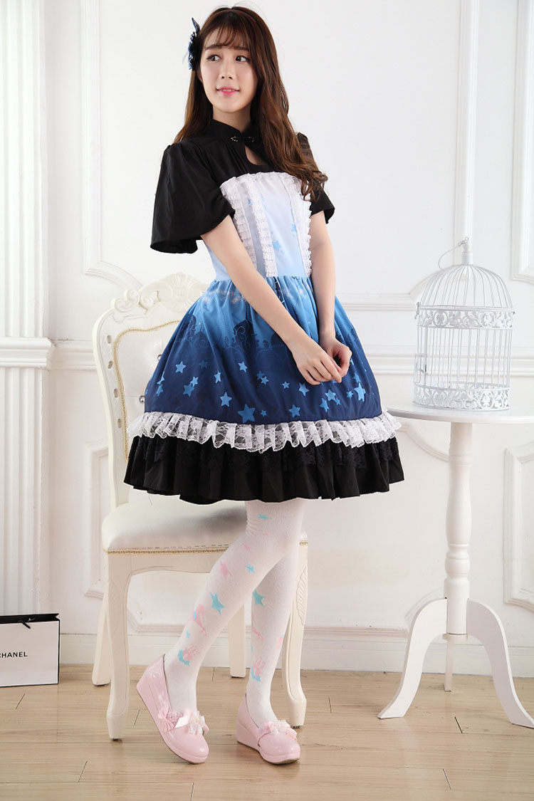 Sweet Lace Blue Gradient Aladdin\'s Castle Princess Print Sweet Lolita Dress JSK