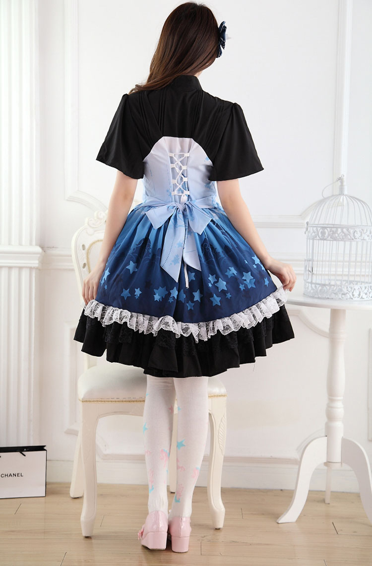 Sweet Lace Blue Gradient Aladdin\'s Castle Princess Print Sweet Lolita Dress JSK