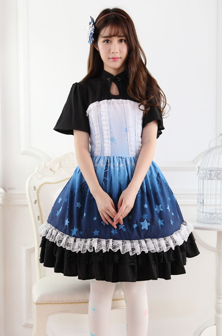 Sweet Lace Blue Gradient Aladdin\'s Castle Princess Print Sweet Lolita Dress JSK