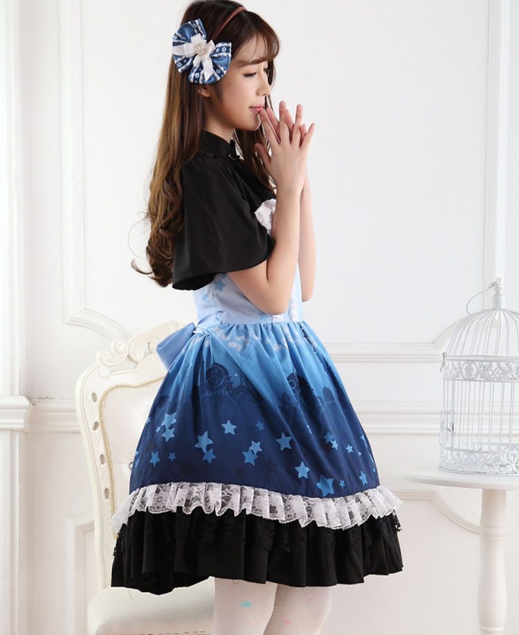 Sweet Lace Blue Gradient Aladdin\'s Castle Princess Print Sweet Lolita Dress JSK