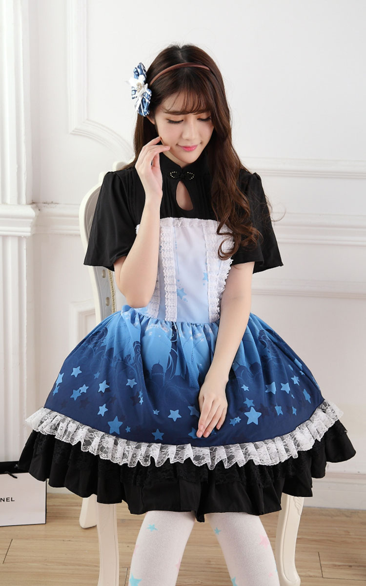 Sweet Lace Blue Gradient Aladdin\'s Castle Princess Print Sweet Lolita Dress JSK