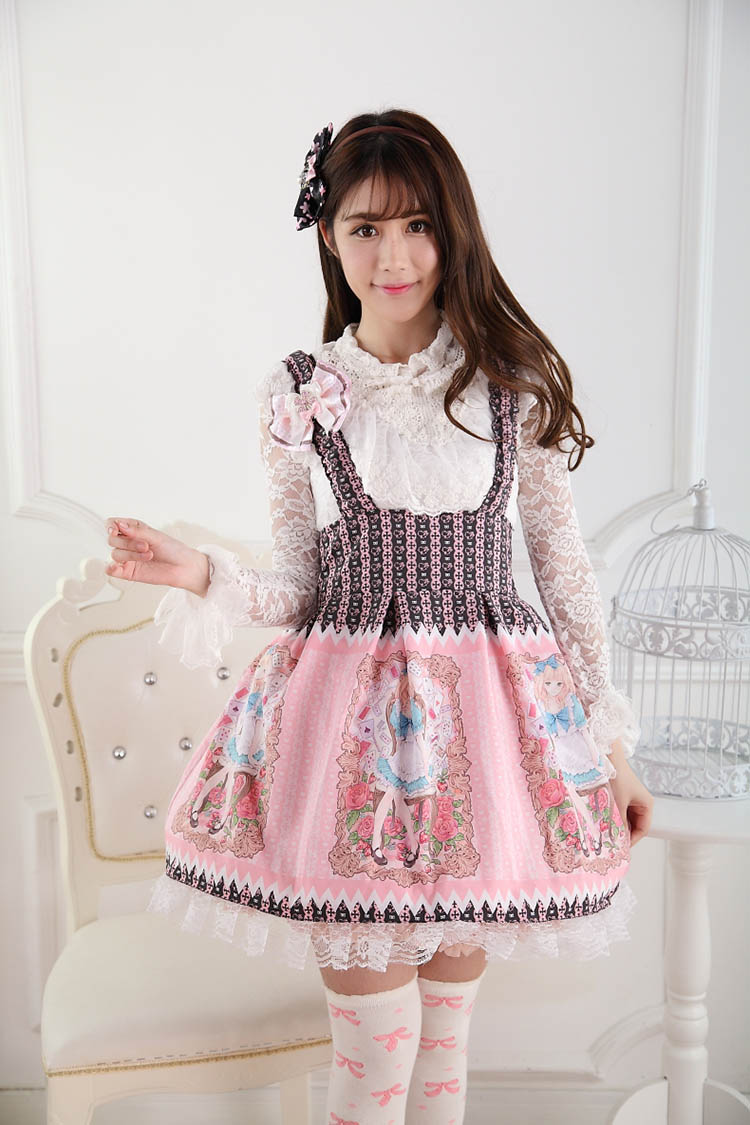 Cheap Sweet Lace Princess Strap Alice Rose Print Sweet Lolita Dress JSK ...