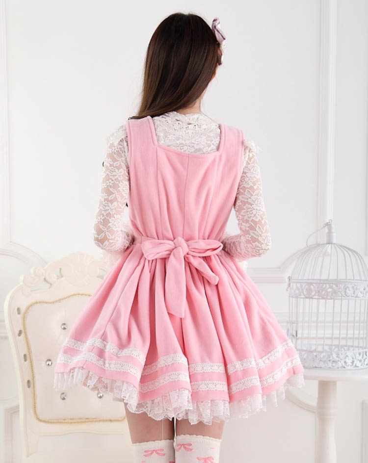 Sweet Lace Princess Pink Bow Print Sweet Lolita Dress JSK