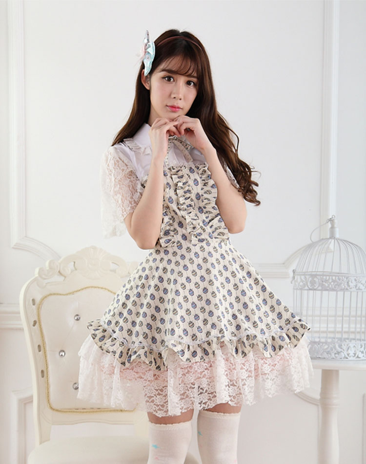 Sweet Lace Ladies Easter Egg Fly Sleeve Sweet Lolita Dress JSK