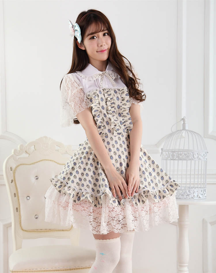 Sweet Lace Ladies Easter Egg Fly Sleeve Sweet Lolita Dress JSK