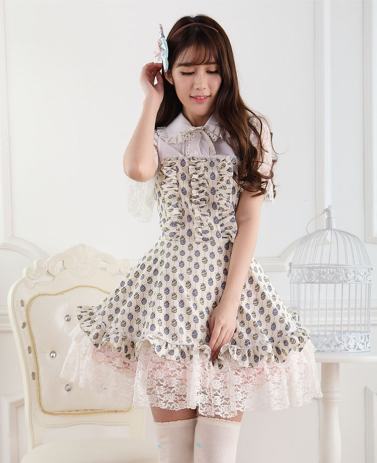 Sweet Lace Ladies Easter Egg Fly Sleeve Sweet Lolita Dress JSK