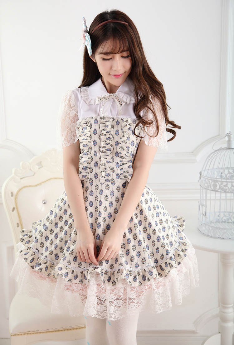 Sweet Lace Ladies Easter Egg Fly Sleeve Sweet Lolita Dress JSK