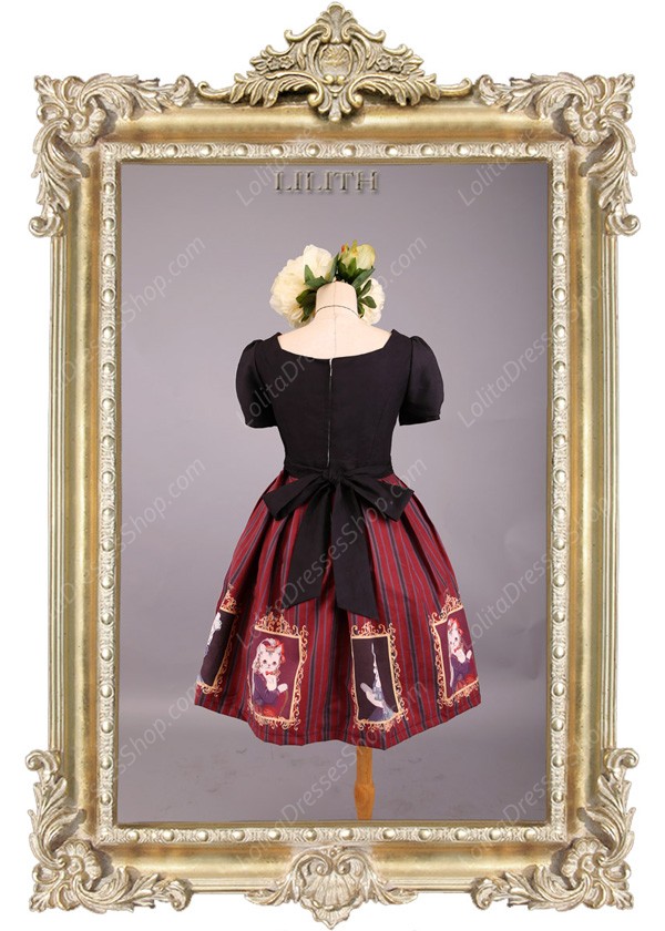 Sweet Lady Cats Prints Vintage LILITH Lolita OP Dress