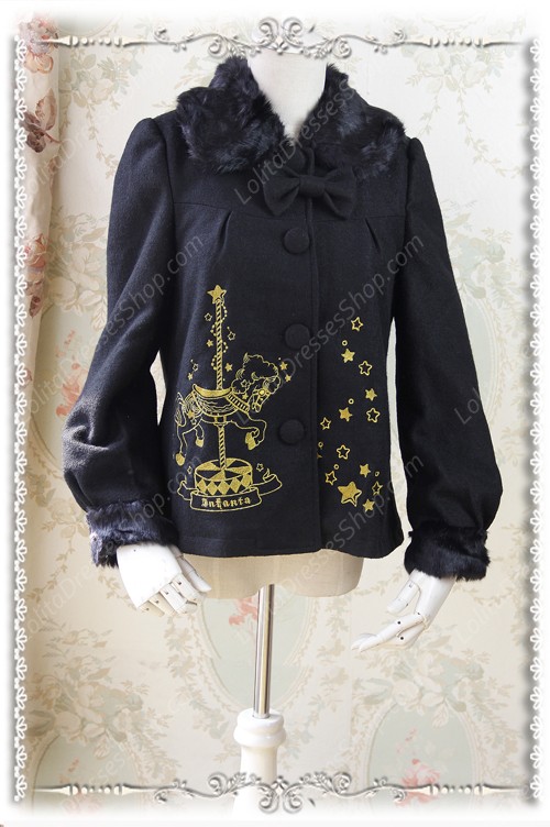 Sweet Cotten Embroidery Carousel Cashmere Fleece Infanta Lolita Short Jacket