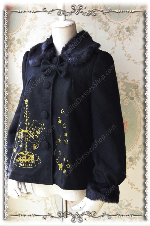 Sweet Cotten Embroidery Carousel Cashmere Fleece Infanta Lolita Short Jacket