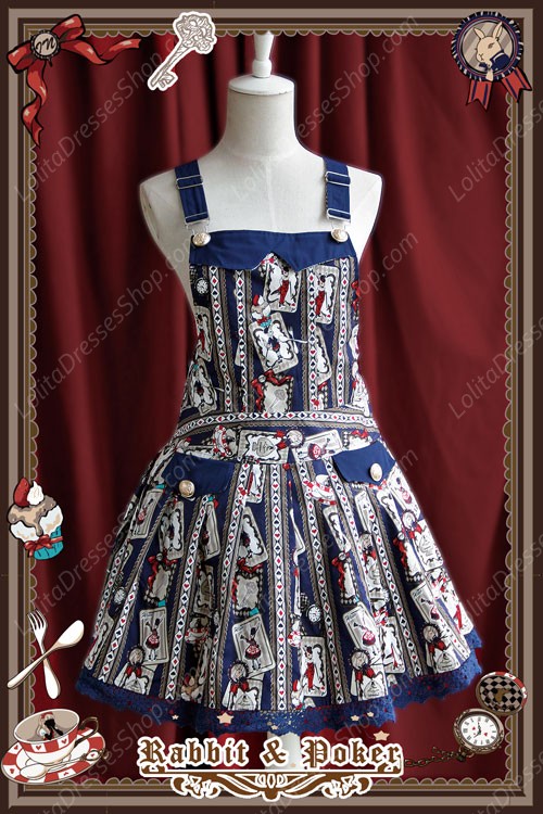 Sweet Cotten Rabbit Poker Infanta Lolita Strap Dress