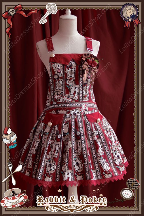 Sweet Cotten Rabbit Poker Infanta Lolita Strap Dress