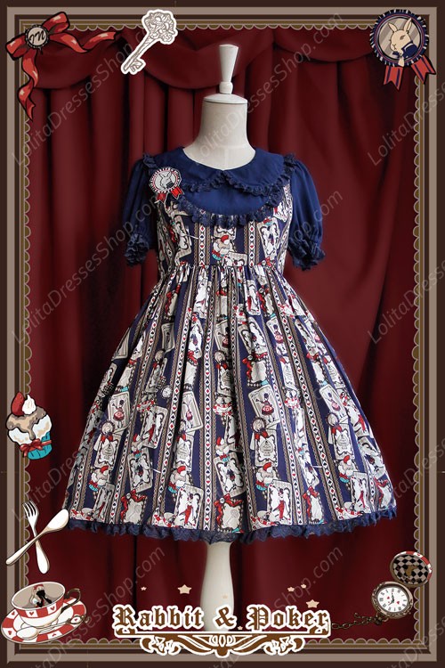 Sweet Cotten High Waist Short Sleeves Rabbit Poker Infanta Lolita OP