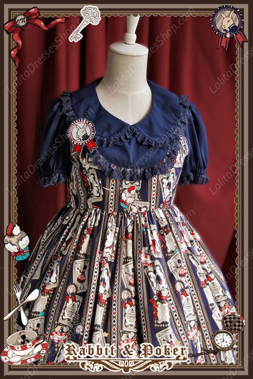 Sweet Cotten High Waist Short Sleeves Rabbit Poker Infanta Lolita OP