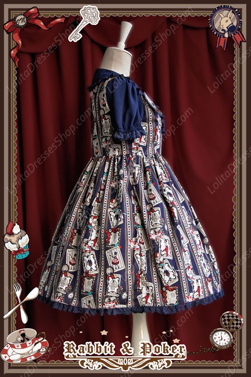 Sweet Cotten High Waist Short Sleeves Rabbit Poker Infanta Lolita OP