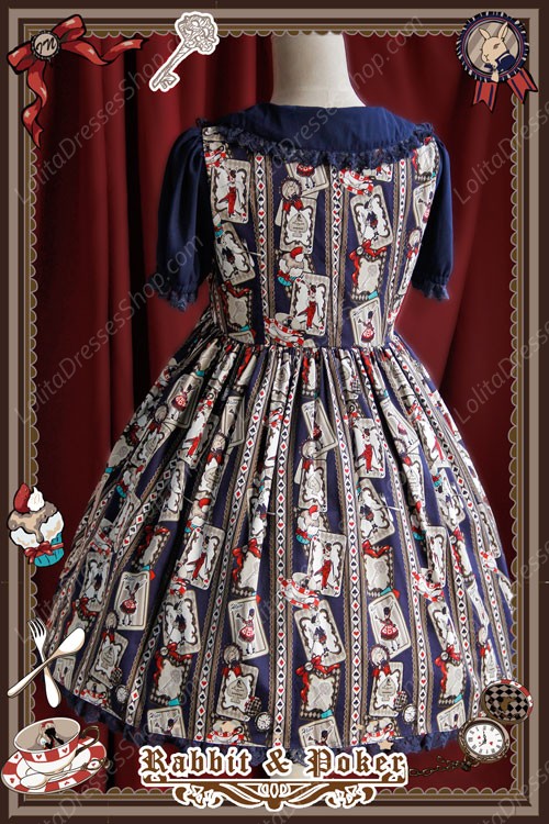 Sweet Cotten High Waist Short Sleeves Rabbit Poker Infanta Lolita OP