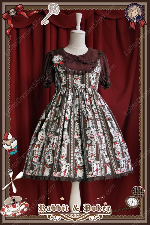 Sweet Cotten High Waist Short Sleeves Rabbit Poker Infanta Lolita OP