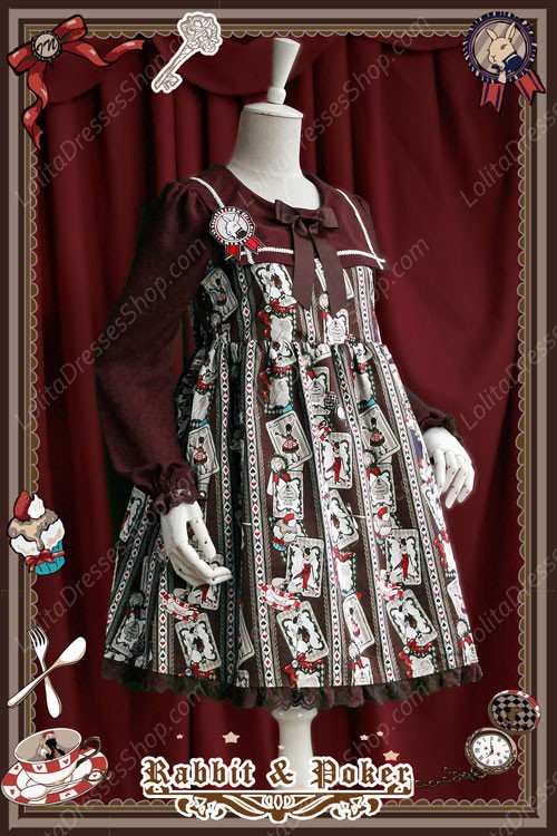 Sweet Cotten High Waist Long Sleeves Rabbit Poker Infanta Lolita OP