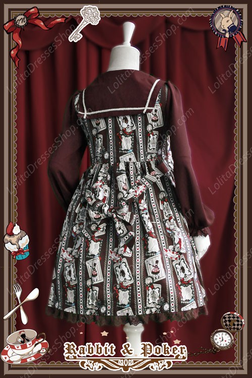 Sweet Cotten High Waist Long Sleeves Rabbit Poker Infanta Lolita OP