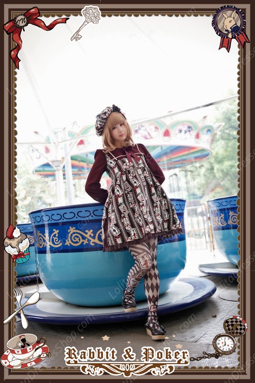 Sweet Cotten High Waist Long Sleeves Rabbit Poker Infanta Lolita OP