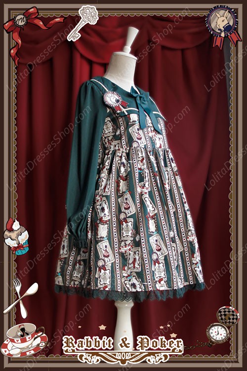 Sweet Cotten High Waist Long Sleeves Rabbit Poker Infanta Lolita OP