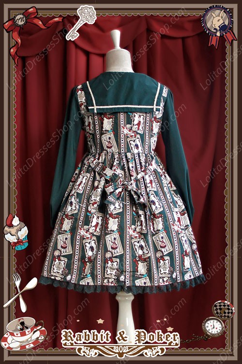 Sweet Cotten High Waist Long Sleeves Rabbit Poker Infanta Lolita OP