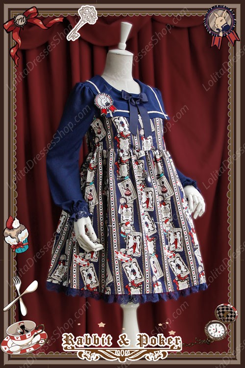 Sweet Cotten High Waist Long Sleeves Rabbit Poker Infanta Lolita OP