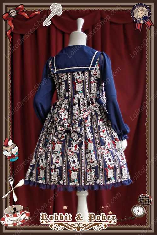 Sweet Cotten High Waist Long Sleeves Rabbit Poker Infanta Lolita OP