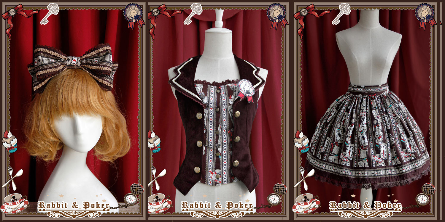 Sweet Cotten Rabbit Poker Infanta Lolita Combination 3 : Skirt + Vest + Hair Bow