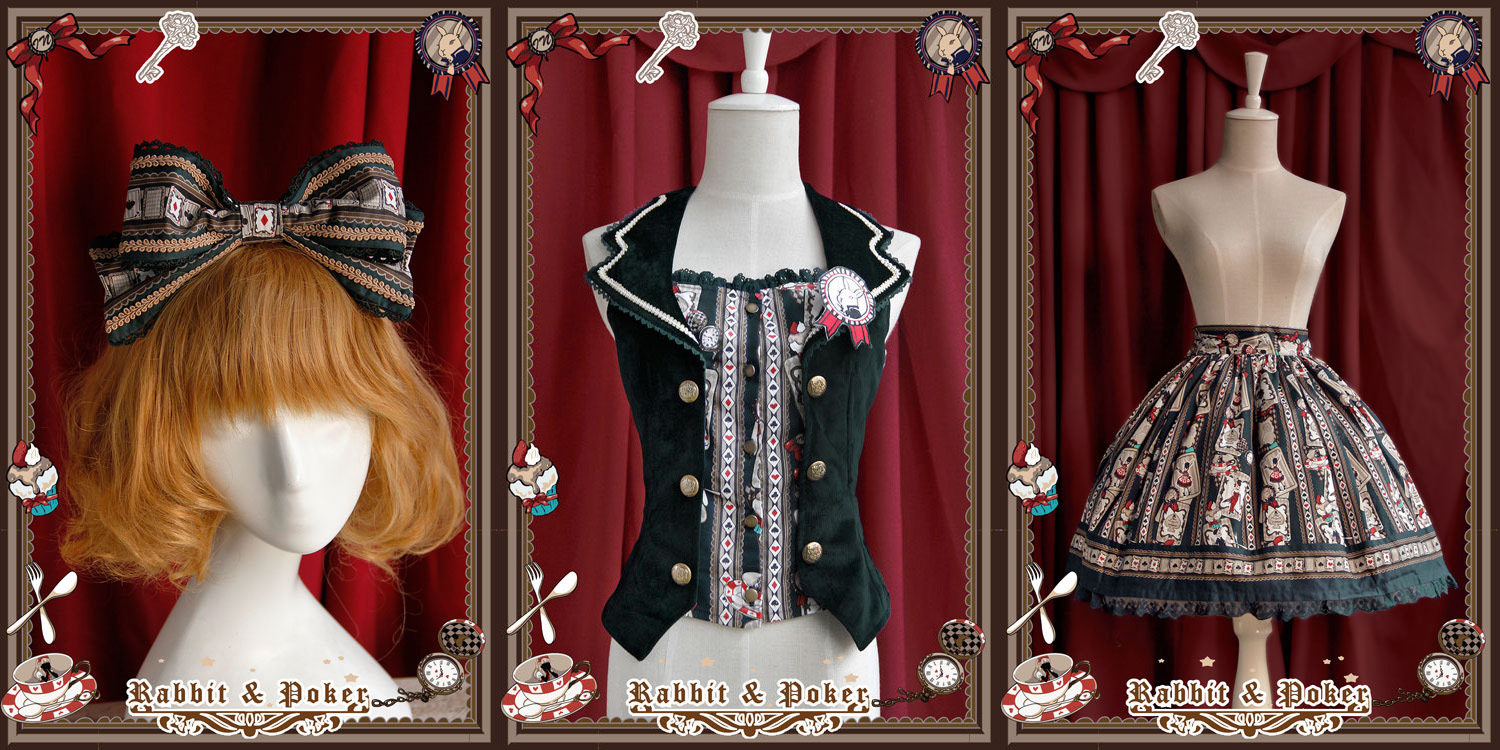 Sweet Cotten Rabbit Poker Infanta Lolita Combination 3 : Skirt + Vest + Hair Bow