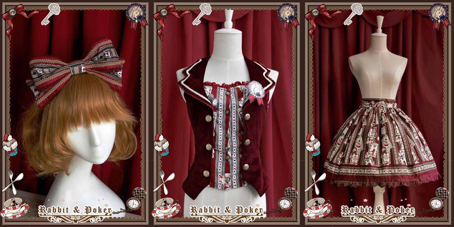 Sweet Cotten Rabbit Poker Infanta Lolita Combination 3 : Skirt + Vest + Hair Bow