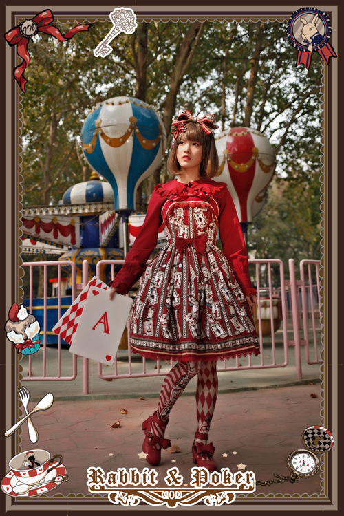 Sweet Cotten Rabbit Poker Infanta Lolita Combination 4: Dress + Socks + Hair Bow