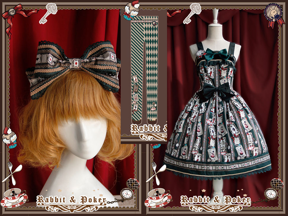 Sweet Cotten Rabbit Poker Infanta Lolita Combination 4: Dress + Socks + Hair Bow