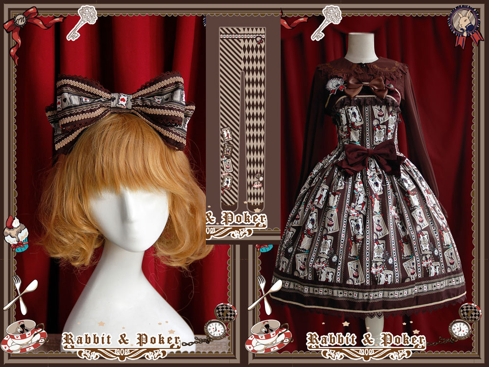 Sweet Cotten Rabbit Poker Infanta Lolita Combination 4: Dress + Socks + Hair Bow