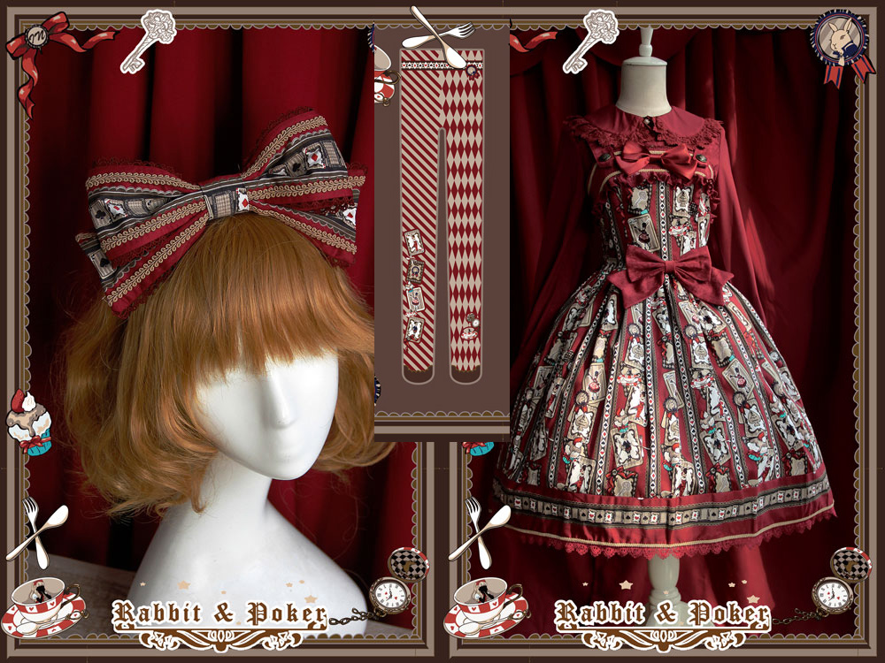 Sweet Cotten Rabbit Poker Infanta Lolita Combination 4: Dress + Socks + Hair Bow