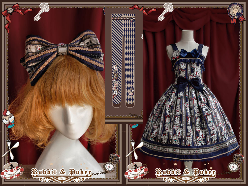 Sweet Cotten Rabbit Poker Infanta Lolita Combination 4: Dress + Socks + Hair Bow