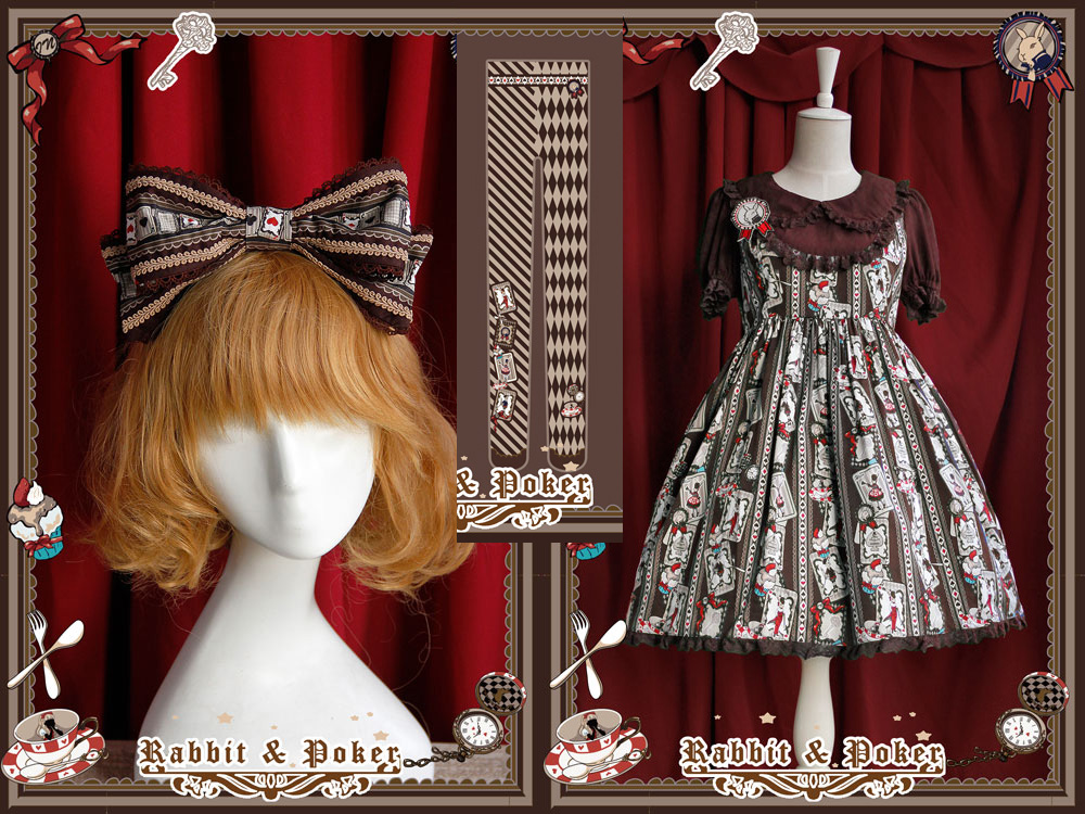 Sweet Cotten Rabbit Poker Infanta Lolita Combination 5 : Dress + Socks + Hair Bow