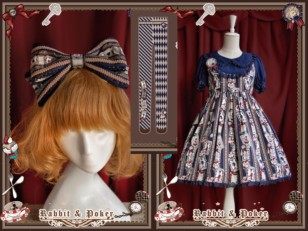 Sweet Cotten Rabbit Poker Infanta Lolita Combination 5 : Dress + Socks + Hair Bow