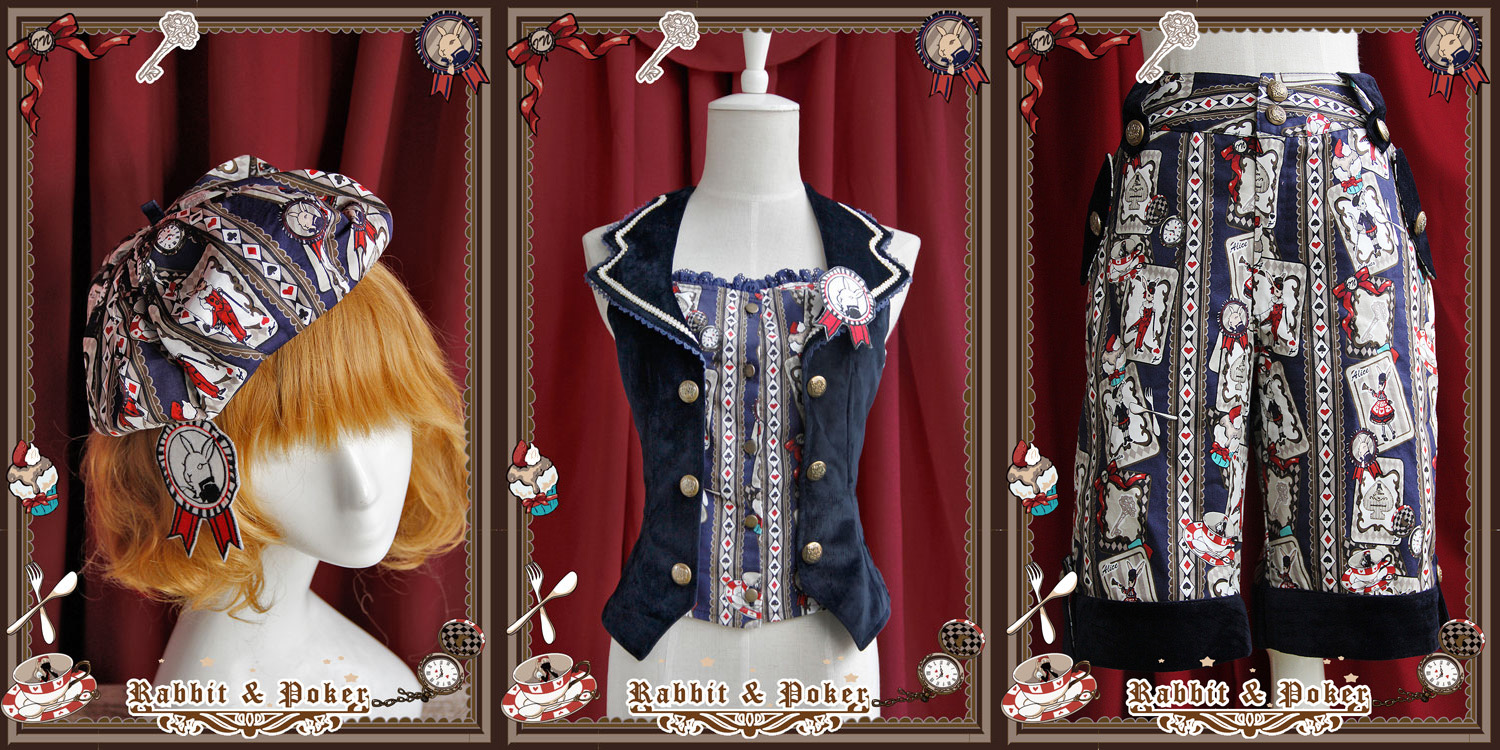 Sweet Cotten Rabbit Poker Infanta Lolita Combination 2: Shorts + Vest + Beret