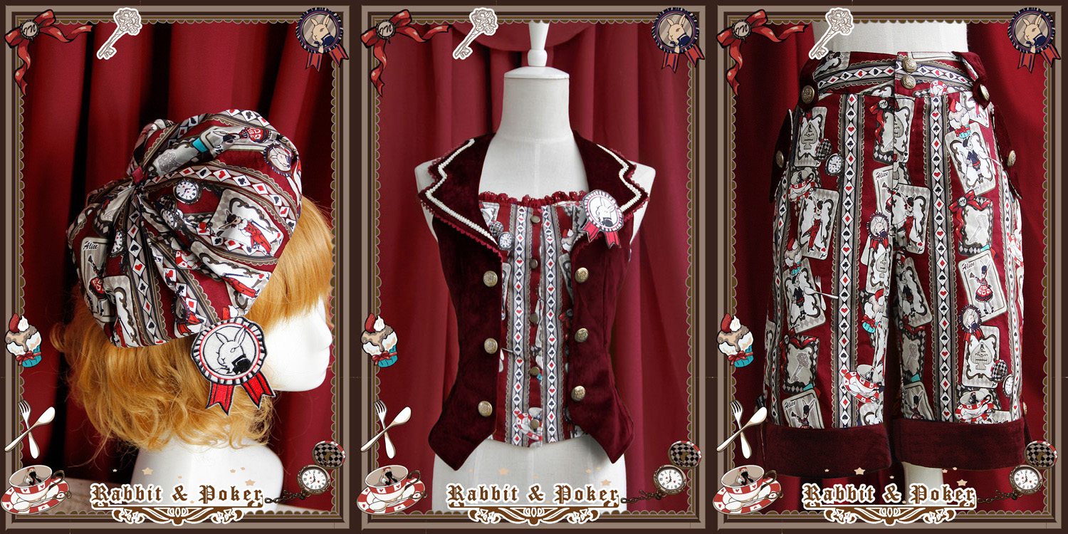 Sweet Cotten Rabbit Poker Infanta Lolita Combination 2: Shorts + Vest + Beret